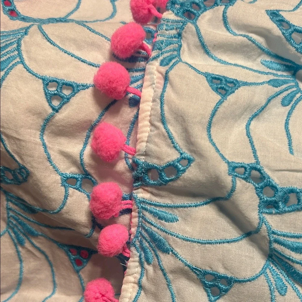 🎠Lilly Pulitzer Embroidered Fabric Addilyn one shoulder eyelet Pom Pom dress S - Picture 11 of 12